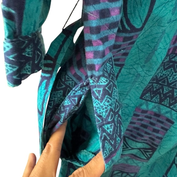 Vintage Orvis Mixed Print Teal Purple Midi Dress Size 10 Cotton USA Made Modest - Picture 6 of 11